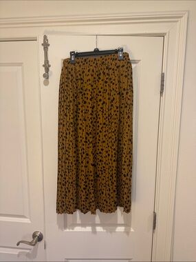 easel Mustard Midi Skirt with Black Spot Print